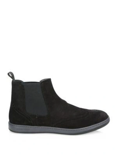 Shop Giorgio Armani Suede Wingtip Chelsea Boots In Black