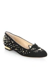 CHARLOTTE OLYMPIA Studded Suede Kitty Flats