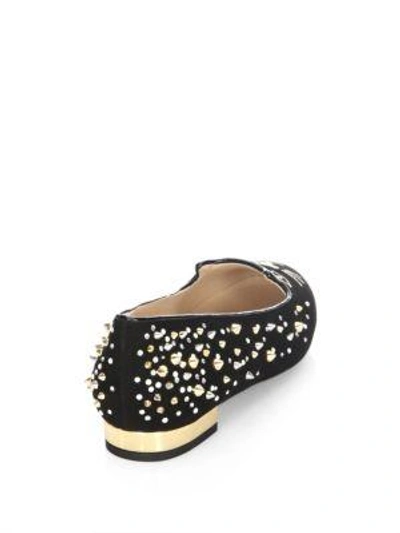 Shop Charlotte Olympia Studded Suede Kitty Flats In Black-gold
