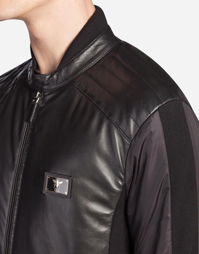 Shop Dolce & Gabbana Jacket In Nylon And Leather In Black