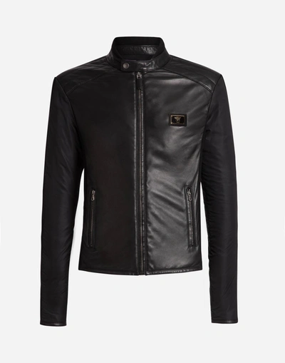 Shop Dolce & Gabbana Jacket In Nylon And Leather In Black