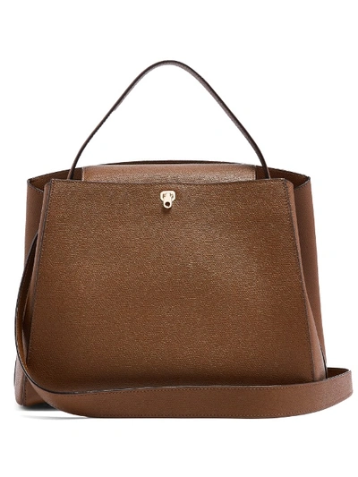 Valextra Brera Large Grained-leather Bag In Chocolate-brown