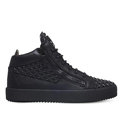 Shop Giuseppe Zanotti Pyramid-studded Leather Trainers In Black