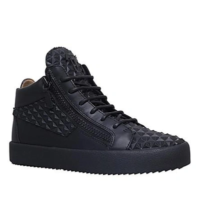 Shop Giuseppe Zanotti Pyramid-studded Leather Trainers In Black