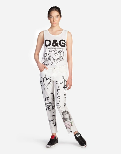 Shop Dolce & Gabbana Boyfriend-fit Printed Denim Jeans In White