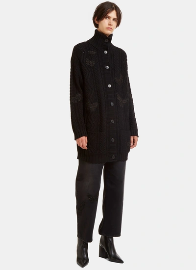 Valentino Garavani Butterfly Embroidered Oversized Knit Cardigan In Black