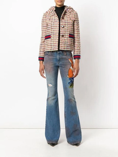 Shop Gucci Embroidered Denim Pants In Blue