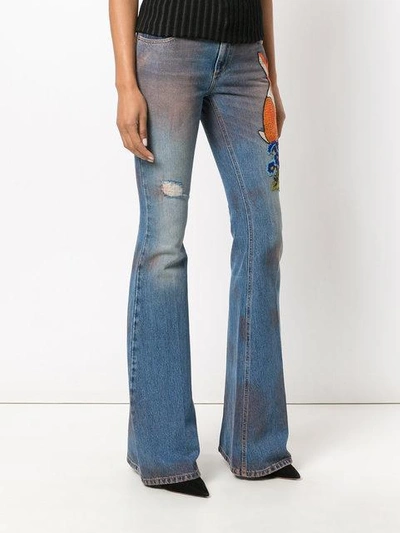 Shop Gucci Embroidered Denim Pants In Blue