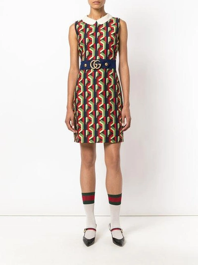 Shop Gucci Belted Print Dress - Multicolour