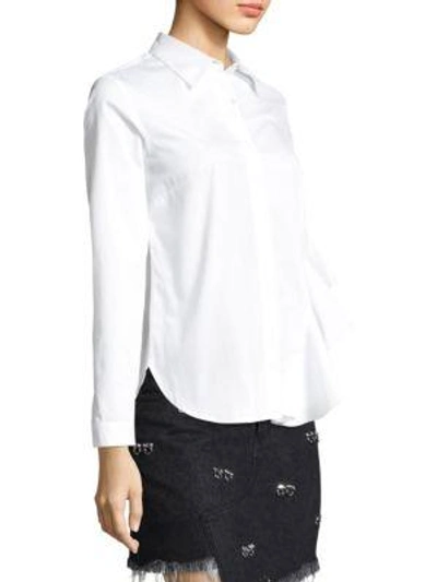 Shop Sandy Liang Gemini Side Ruffle Cotton Top In White