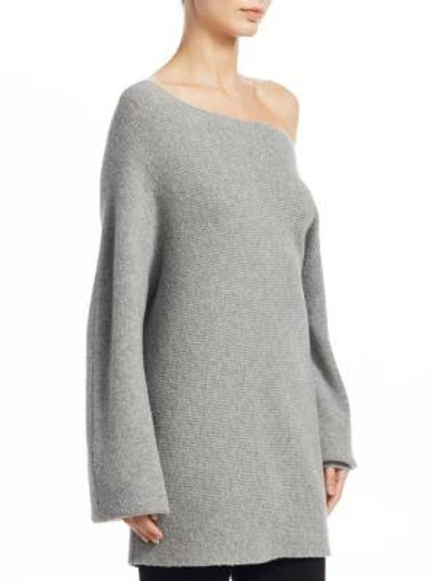 Shop Theory One-shoulder Wool Sweater In Light Heather Grey