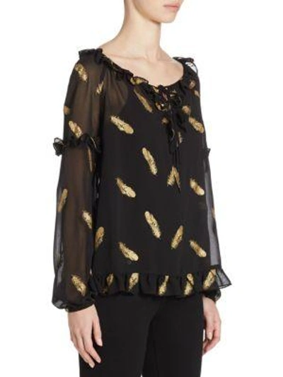 Shop The Kooples Glitter Feather Blouse In Black