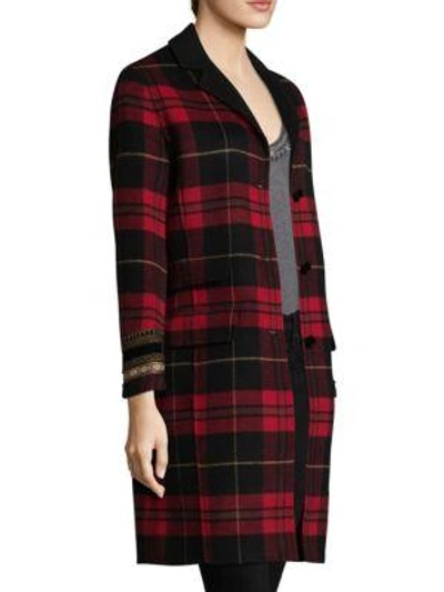 Shop The Kooples Check Double-sided Coat In Burgundy