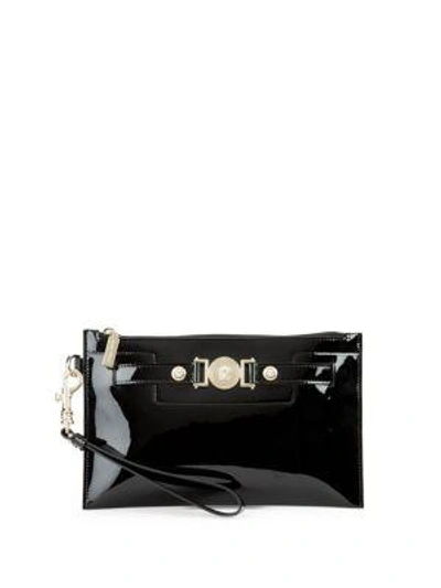 Versace Removable Strap Leather Wristlet In Black