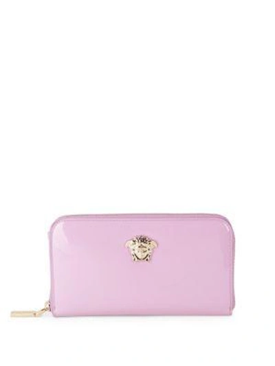 Versace Textured Leather Zip-around Wallet In Pink
