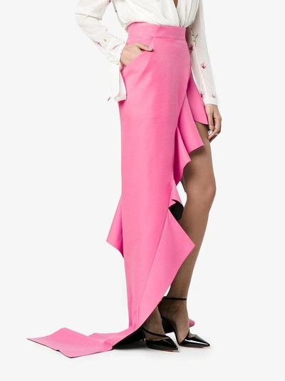 Shop Ronald Van Der Kemp High Waisted Ruffle Asymmetric Skirt In Neutrals