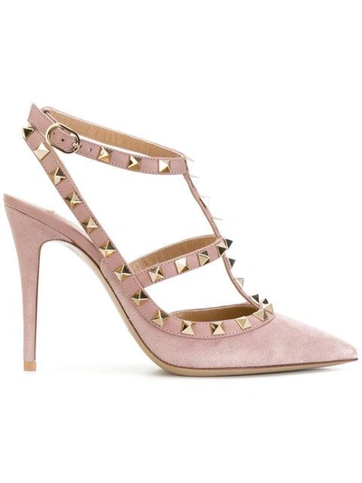 Shop Valentino Garavani Rockstud Ankle Strap Pumps - Pink