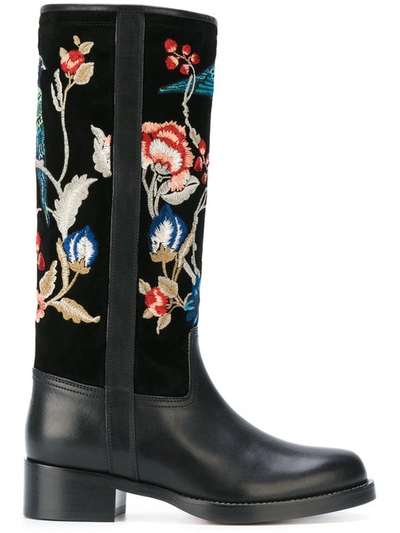 Etro 30mm Embroidered Suede & Leather Boots In Black/multi