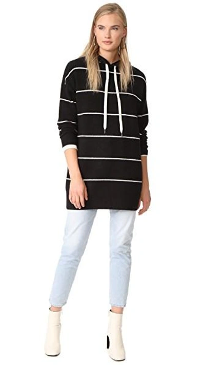 Shop Alice And Olivia Riva Shawl Neck Hoodie Tunic In Black/white