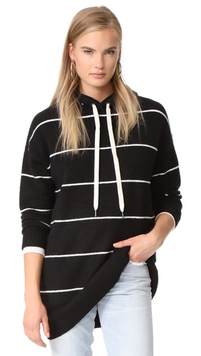 Alice And Olivia Alice + Olivia Woman Riva Striped Knitted Hooded Tunic Black