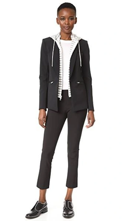 Shop Veronica Beard Scuba Jacket With Stripe Sweater Hoodie Dickey In Black/grey/white