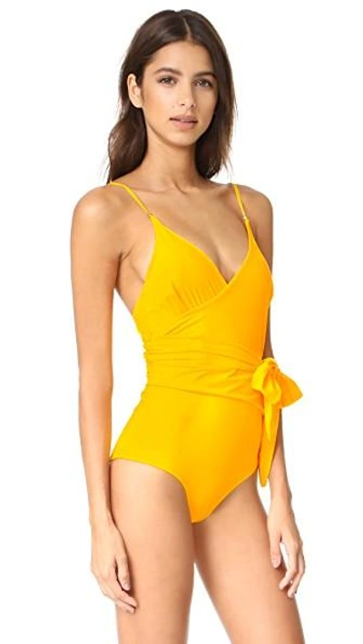 Shop Stella Mccartney Timeless Basics Wrap Swimsuit In Spectra Yellow