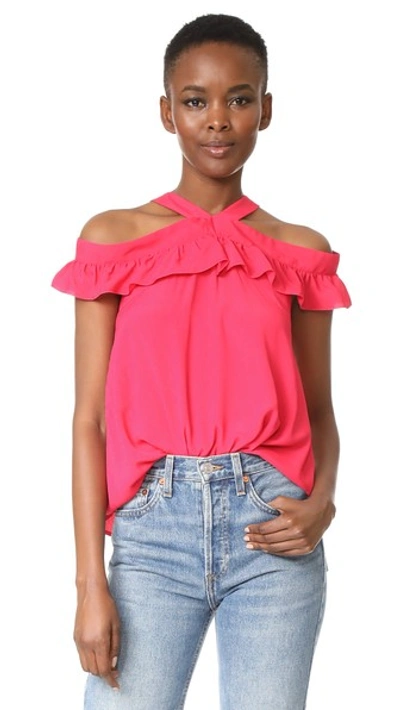Boutique Moschino Cold-shoulder Ruffled Silk Top In Pink