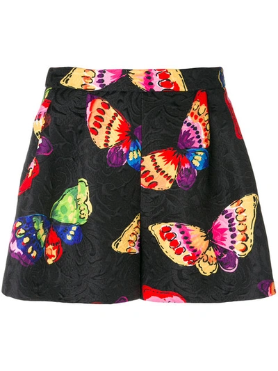 Shop Boutique Moschino Butterfly Print Brocade Shorts - Black
