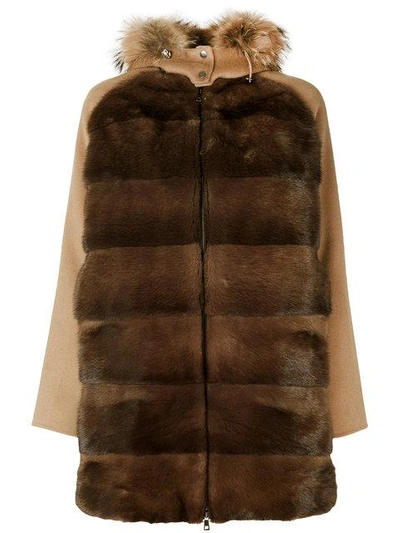 Shop P.a.r.o.s.h Fur Trim Hooded Coat In Brown