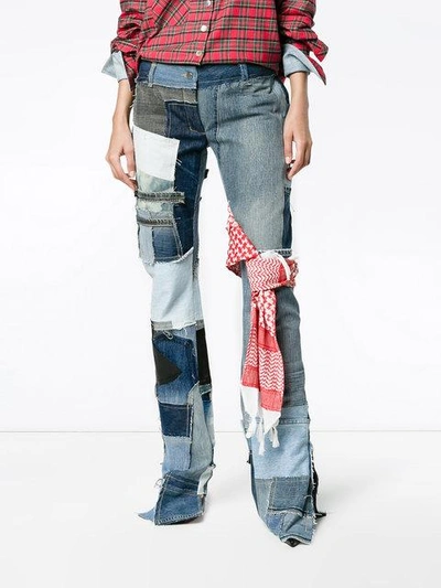 Shop Ronald Van Der Kemp Patchwork Denim Mid Rise Flared Jeans In Blue