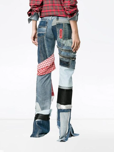 Shop Ronald Van Der Kemp Patchwork Denim Mid Rise Flared Jeans In Blue