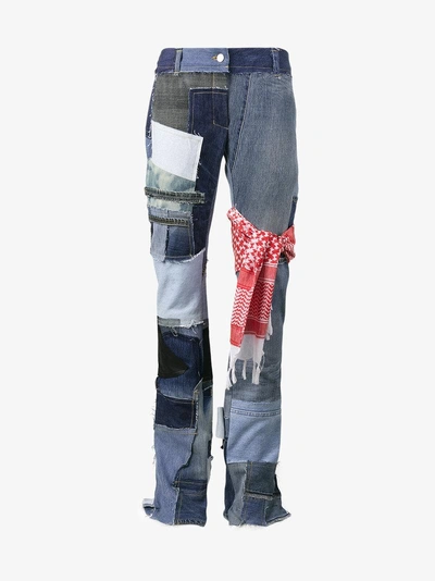 Shop Ronald Van Der Kemp Patchwork Denim Mid Rise Flared Jeans In Blue