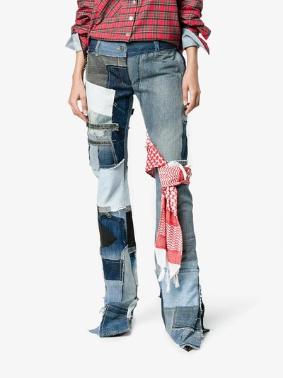 Shop Ronald Van Der Kemp Patchwork Denim Mid Rise Flared Jeans In Blue