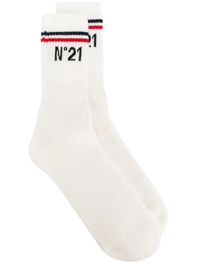 N°21 N° 21 Socks N &deg; 21 Ribbed Terry Socks With Logo In White