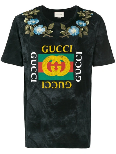 Gucci Logo-print Tie-dye Cotton T-shirt In Black