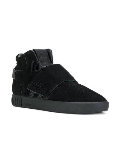 Shop Adidas Originals 'tubular Invader Strap' Sneakers In Black