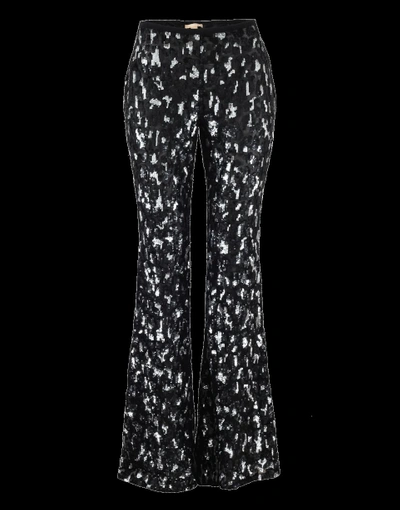 Shop Michael Kors Leopard Embroidered Flare Pant In Blk-slvr