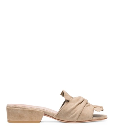 Stuart Weitzman Giftwrap Suede Bow Slide Sandal In Beach Beige Suede