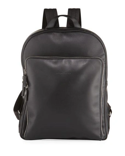 Longchamp Zip-top Leather Backpack, Black