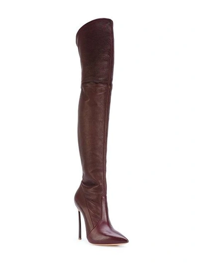 Shop Casadei Thigh Length Stiletto Boots - Red
