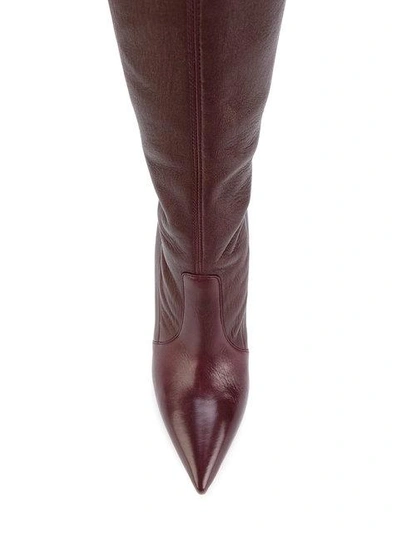 Shop Casadei Thigh Length Stiletto Boots - Red