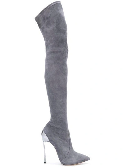Shop Casadei Techno Blade Thigh Boots - Grey