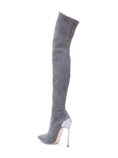 Shop Casadei Techno Blade Thigh Boots - Grey