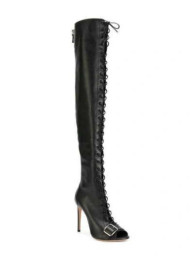 Shop Casadei X Lena Perminova Otk Lace Up Open Toe Sandal Boots In Black