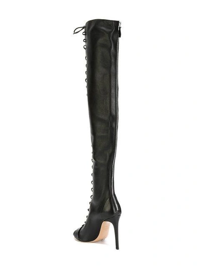 Shop Casadei X Lena Perminova Otk Lace Up Open Toe Sandal Boots In Black