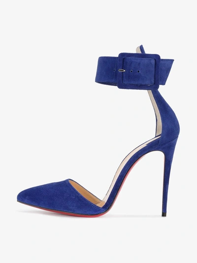 Shop Christian Louboutin Blue Suede Harler 100 Sandals