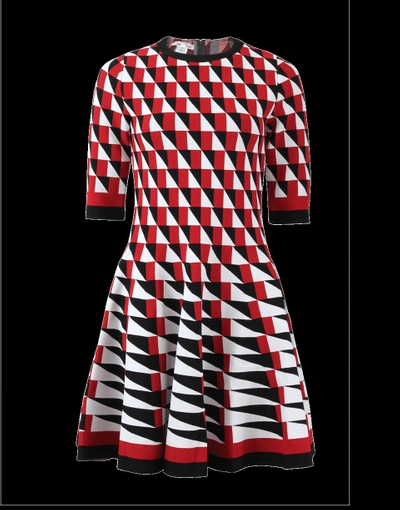 Shop Oscar De La Renta Knit Geo Print Skirt Dress In Blk-red