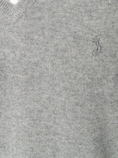 Shop Polo Ralph Lauren Logo Embroidery V-neck Jumper - Grey