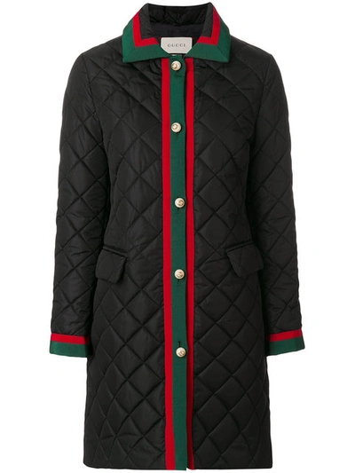 Gucci Hooded Grosgrain-trimmed Quilted Shell Coat In Black