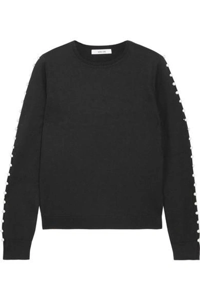 Shop Adeam Faux Pearl-embellished Silk Sweater In Black